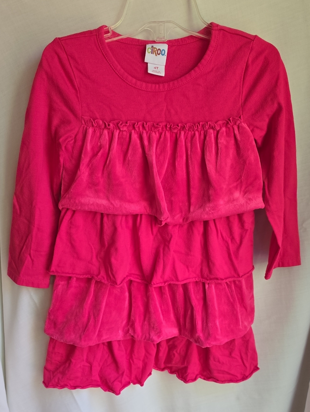 Circo Hot Pink Ruffle Tiered Long-Sleeve Dress